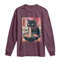 Sarcastic Black Cat Eating Ramen Long Sleeve Shirt Funny Japanese Kawaii Cats Anime Graphic - Wonder Print Shop