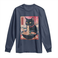 Sarcastic Black Cat Eating Ramen Long Sleeve Shirt Funny Japanese Kawaii Cats Anime Graphic - Wonder Print Shop