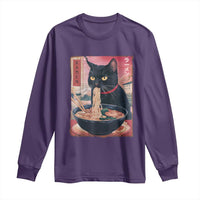 Sarcastic Black Cat Eating Ramen Long Sleeve Shirt Funny Japanese Kawaii Cats Anime Graphic - Wonder Print Shop