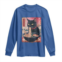 Sarcastic Black Cat Eating Ramen Long Sleeve Shirt Funny Japanese Kawaii Cats Anime Graphic - Wonder Print Shop