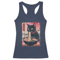 Sarcastic Black Cat Eating Ramen Racerback Tank Top Funny Japanese Kawaii Cats Anime Graphic - Wonder Print Shop