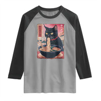 Sarcastic Black Cat Eating Ramen Raglan Shirt Funny Japanese Kawaii Cats Anime Graphic - Wonder Print Shop