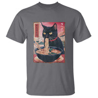 Sarcastic Black Cat Eating Ramen T Shirt Funny Japanese Kawaii Cats Anime Graphic - Wonder Print Shop