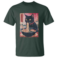 Sarcastic Black Cat Eating Ramen T Shirt Funny Japanese Kawaii Cats Anime Graphic - Wonder Print Shop