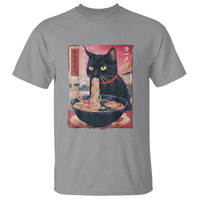 Sarcastic Black Cat Eating Ramen T Shirt Funny Japanese Kawaii Cats Anime Graphic - Wonder Print Shop