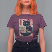 Sarcastic Black Cat Eating Ramen T Shirt For Women Funny Japanese Kawaii Cats Anime Graphic - Wonder Print Shop