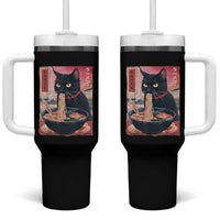 Sarcastic Black Cat Eating Ramen Tumbler With Handle Funny Japanese Kawaii Cats Anime Graphic - Wonder Print Shop