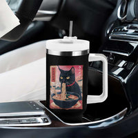 Sarcastic Black Cat Eating Ramen Tumbler With Handle Funny Japanese Kawaii Cats Anime Graphic - Wonder Print Shop