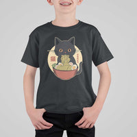 Kawaii Black Cat Eating Ramen T Shirt For Kid Funny Graphic Japanese Kawaii Anime Inspo - Wonder Print Shop