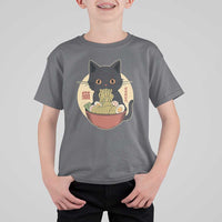 Kawaii Black Cat Eating Ramen T Shirt For Kid Funny Graphic Japanese Kawaii Anime Inspo - Wonder Print Shop