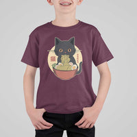 Kawaii Black Cat Eating Ramen T Shirt For Kid Funny Graphic Japanese Kawaii Anime Inspo - Wonder Print Shop