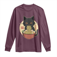 Kawaii Black Cat Eating Ramen Long Sleeve Shirt Funny Graphic Japanese Kawaii Anime Inspo - Wonder Print Shop