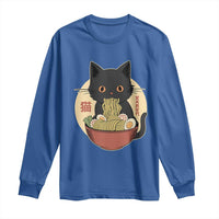 Kawaii Black Cat Eating Ramen Long Sleeve Shirt Funny Graphic Japanese Kawaii Anime Inspo - Wonder Print Shop