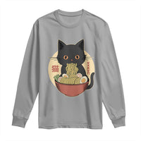 Kawaii Black Cat Eating Ramen Long Sleeve Shirt Funny Graphic Japanese Kawaii Anime Inspo - Wonder Print Shop