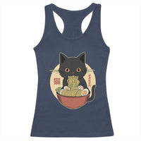 Kawaii Black Cat Eating Ramen Racerback Tank Top Funny Graphic Japanese Kawaii Anime Inspo - Wonder Print Shop
