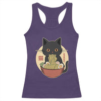 Kawaii Black Cat Eating Ramen Racerback Tank Top Funny Graphic Japanese Kawaii Anime Inspo - Wonder Print Shop