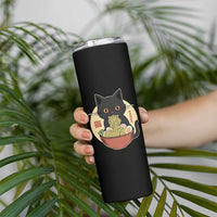 Kawaii Black Cat Eating Ramen Skinny Tumbler Funny Graphic Japanese Kawaii Anime Inspo - Wonder Print Shop