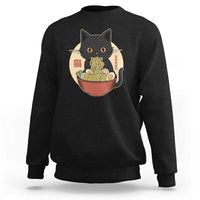 Kawaii Black Cat Eating Ramen Sweatshirt Funny Graphic Japanese Kawaii Anime Inspo - Wonder Print Shop