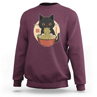 Kawaii Black Cat Eating Ramen Sweatshirt Funny Graphic Japanese Kawaii Anime Inspo - Wonder Print Shop