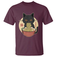 Kawaii Black Cat Eating Ramen T Shirt Funny Graphic Japanese Kawaii Anime Inspo - Wonder Print Shop