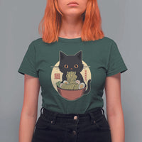 Kawaii Black Cat Eating Ramen T Shirt For Women Funny Graphic Japanese Kawaii Anime Inspo - Wonder Print Shop