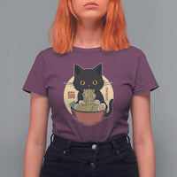 Kawaii Black Cat Eating Ramen T Shirt For Women Funny Graphic Japanese Kawaii Anime Inspo - Wonder Print Shop