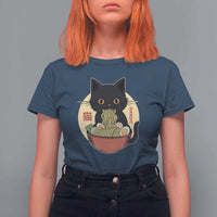 Kawaii Black Cat Eating Ramen T Shirt For Women Funny Graphic Japanese Kawaii Anime Inspo - Wonder Print Shop