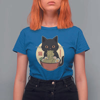 Kawaii Black Cat Eating Ramen T Shirt For Women Funny Graphic Japanese Kawaii Anime Inspo - Wonder Print Shop