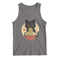 Kawaii Black Cat Eating Ramen Tank Top Funny Graphic Japanese Kawaii Anime Inspo - Wonder Print Shop