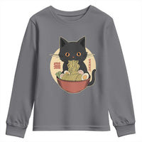 Kawaii Black Cat Eating Ramen Youth Sweatshirt Funny Graphic Japanese Kawaii Anime Inspo - Wonder Print Shop