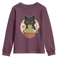 Kawaii Black Cat Eating Ramen Youth Sweatshirt Funny Graphic Japanese Kawaii Anime Inspo - Wonder Print Shop