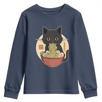 Kawaii Black Cat Eating Ramen Youth Sweatshirt Funny Graphic Japanese Kawaii Anime Inspo - Wonder Print Shop