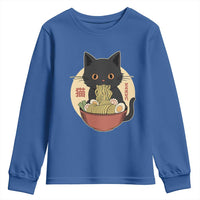 Kawaii Black Cat Eating Ramen Youth Sweatshirt Funny Graphic Japanese Kawaii Anime Inspo - Wonder Print Shop