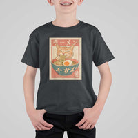 Funny Orange Cat Eating Ramen T Shirt For Kid Japanese Vintage Graphic Kawaii Anime - Wonder Print Shop