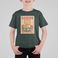 Funny Orange Cat Eating Ramen T Shirt For Kid Japanese Vintage Graphic Kawaii Anime - Wonder Print Shop