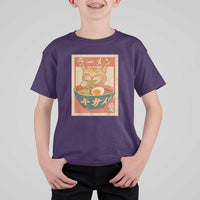 Funny Orange Cat Eating Ramen T Shirt For Kid Japanese Vintage Graphic Kawaii Anime - Wonder Print Shop