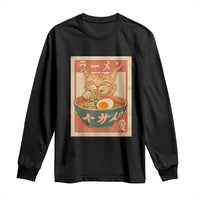 Funny Orange Cat Eating Ramen Long Sleeve Shirt Japanese Vintage Graphic Kawaii Anime - Wonder Print Shop