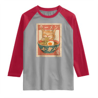 Funny Orange Cat Eating Ramen Raglan Shirt Japanese Vintage Graphic Kawaii Anime - Wonder Print Shop
