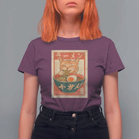Funny Orange Cat Eating Ramen T Shirt For Women Japanese Vintage Graphic Kawaii Anime - Wonder Print Shop