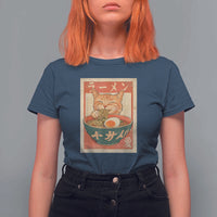 Funny Orange Cat Eating Ramen T Shirt For Women Japanese Vintage Graphic Kawaii Anime - Wonder Print Shop