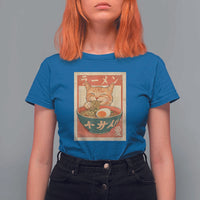 Funny Orange Cat Eating Ramen T Shirt For Women Japanese Vintage Graphic Kawaii Anime - Wonder Print Shop
