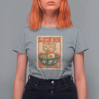 Funny Orange Cat Eating Ramen T Shirt For Women Japanese Vintage Graphic Kawaii Anime - Wonder Print Shop