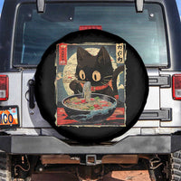 Funny Black Cat Eating Ramen Noodle Graphic Spare Tire Cover Japanese Kawaii Anime Gifts - Wonder Print Shop