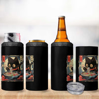 Funny Black Cat Eating Ramen Noodle Graphic 4 in 1 Can Cooler Tumbler Japanese Kawaii Anime Gifts - Wonder Print Shop