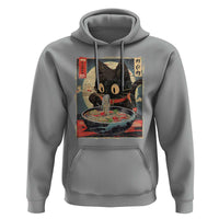 Funny Black Cat Eating Ramen Noodle Graphic Hoodie Japanese Kawaii Anime Gifts - Wonder Print Shop