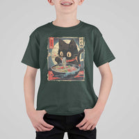 Funny Black Cat Eating Ramen Noodle Graphic T Shirt For Kid Japanese Kawaii Anime Gifts - Wonder Print Shop