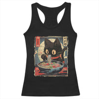 Funny Black Cat Eating Ramen Noodle Graphic Racerback Tank Top Japanese Kawaii Anime Gifts - Wonder Print Shop