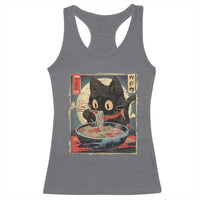 Funny Black Cat Eating Ramen Noodle Graphic Racerback Tank Top Japanese Kawaii Anime Gifts - Wonder Print Shop