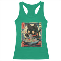 Funny Black Cat Eating Ramen Noodle Graphic Racerback Tank Top Japanese Kawaii Anime Gifts - Wonder Print Shop
