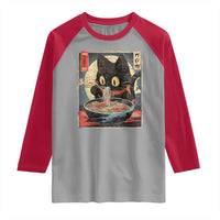 Funny Black Cat Eating Ramen Noodle Graphic Raglan Shirt Japanese Kawaii Anime Gifts - Wonder Print Shop